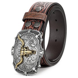 BELTROAD Western Leather Buckle Belt for Men Women Cowboy Cowgirl Mens Leather Belt for Jeans Christmas Men's Belt Gifts