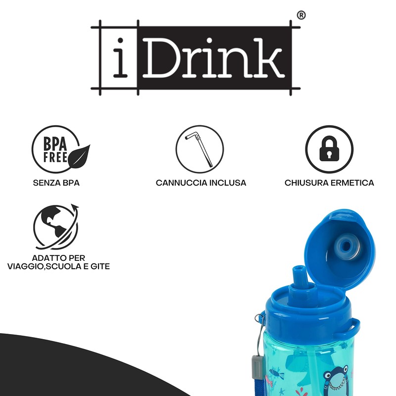 IDRINK® - 400 ml Children's Drinking Bottle with Straw (SHARK)