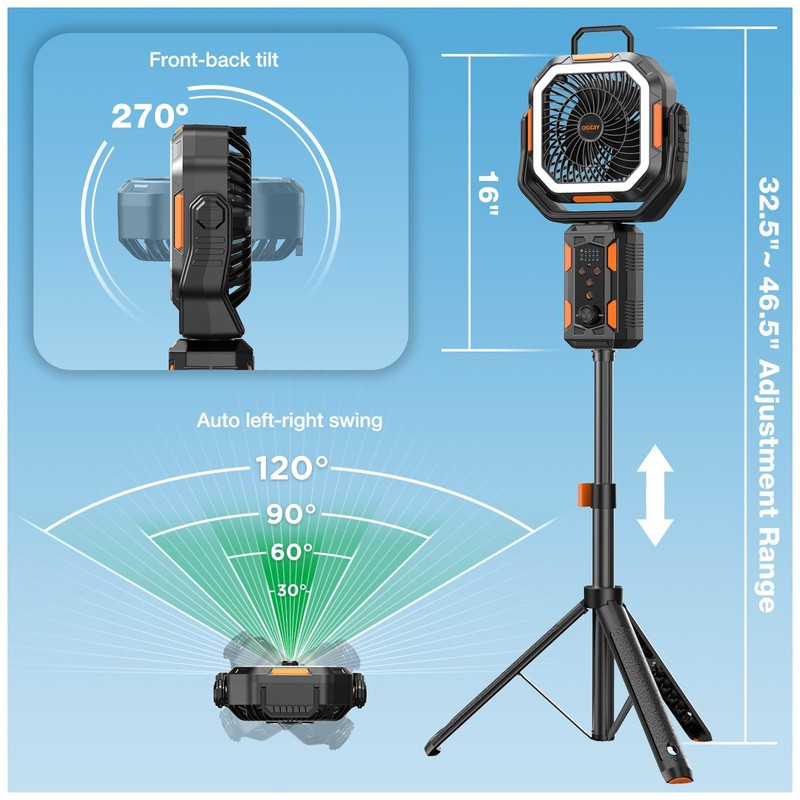 OGERY Camping Fan, Portable Fan with Adjustable Height Stand, 20000mAh