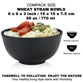 Homienly Cereal Bowl Set, Wheat Straw Bowls for Kitchen, Unbreakable Lightweight Bowls Set of 8, Microwave and Dishwasher Safe Bowls, Reusable Bowls for Serving, Cereal, Snack,Fruit(Black, 26 OZ)