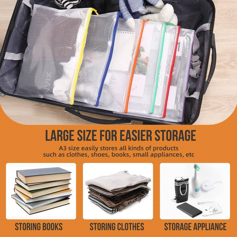 24pcs Mesh Zipper Pouch File Bags Puzzle Storage Bags, A3