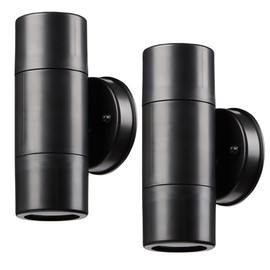 LASIDE Outdoor Wall Lights Pack of 2, Black Max 7W GU10 Up Down Outside Wall Lights Electric, IP44 Waterproof Plastic Garden Wall Lights Mains Powered for Patio, Terrace, Garden, Balcony, Porch Garage