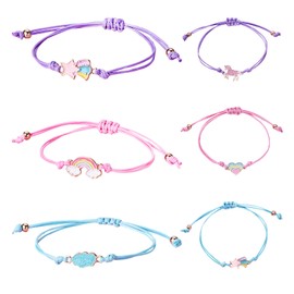 JTMKYO Pack of 6 Colourful Bracelets for Children, Cartoon Rainbow Bracelets, Cute Friendship Bracelets, Handwoven Bracelets, Adjustable Bracelets, Suitable for Birthday Holiday Gifts, Leather