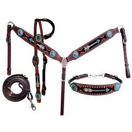 Showman Beaded Arrow Design Headstall, Breast Collar, Reins & Wither Strap Set