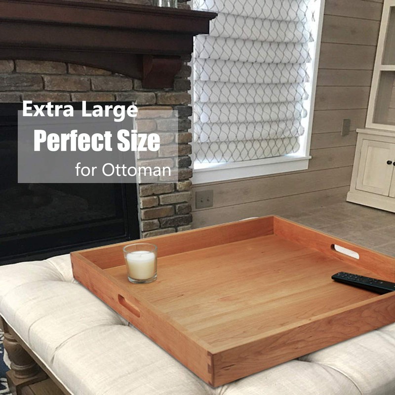 MAGIGO 24 x 24 Inches Large Square Cherry Wood Ottoman