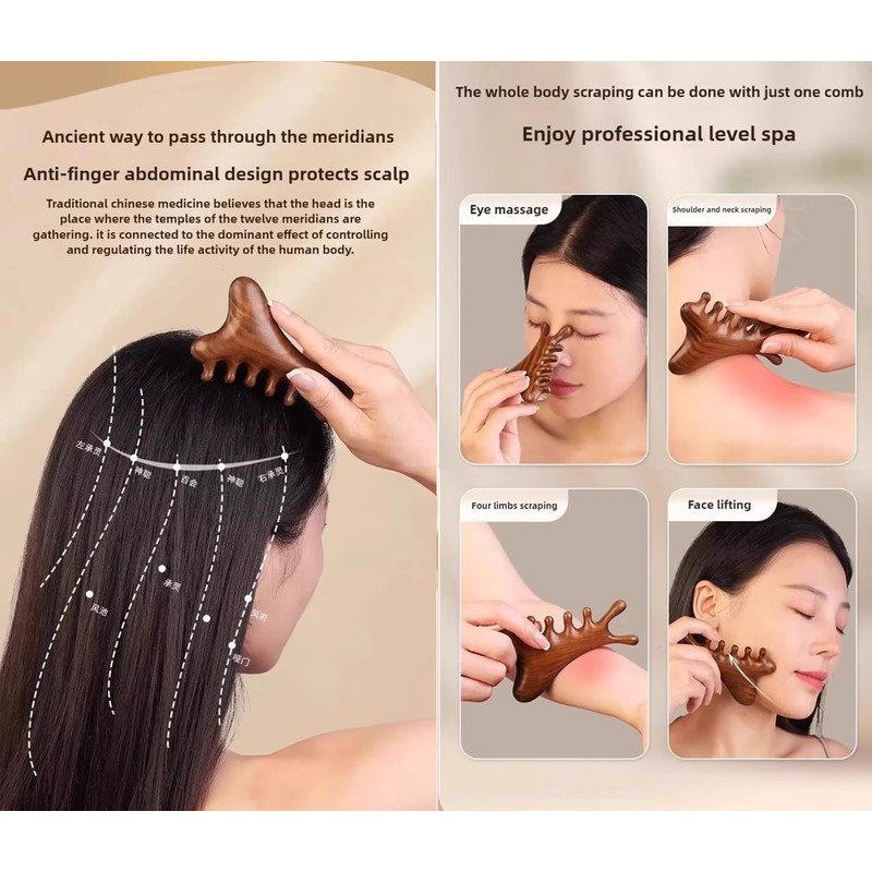 Lymph Contour Face Brush Set Sandalwood Gua Sha Massager Ergonomic