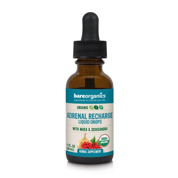 BareOrganics Adrenal Recharge Liquid Drops, Herbal Supplement, 1 Ounce