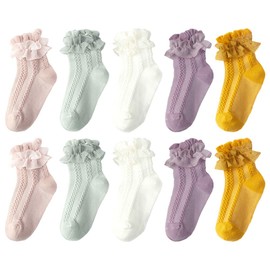 QandSweet Baby Girls' Eyelet Flower Socks Ankle Sock for Newborn Infant Toddlers Kids (2-4 Years, Chiffon 5-Pairs)