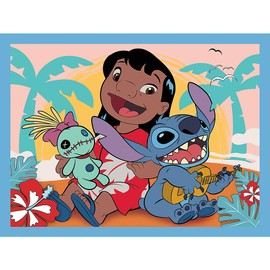 Trefl - Lilo & Stitch, Happy Day by Lilo & Stitch - 3-in-1: 2 x Puzzle + Memory Game, Puzzle with Figures from the TV Series, 30 and 48 Pieces, 24 Memos, Entertainment for Children from 3 Years