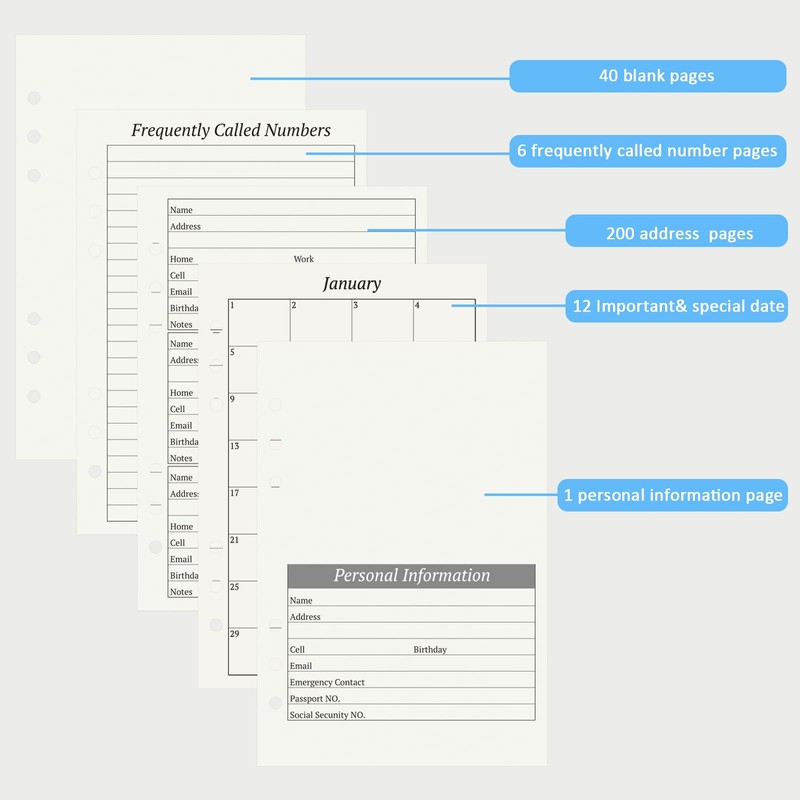 suituts Address Book Refill Pages with Alphabetical Tabs, Large Print
