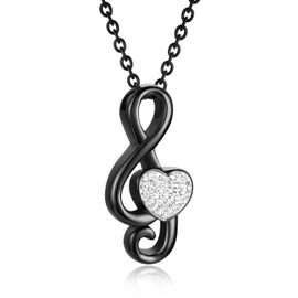 Music Note Urn Necklaces for Ashes Stainless Steel Musical Symbol Cremation Urn Pendant for Loved One Funeral Memorial Ashes Jewelry Clef Urn Pendant Necklace (Crystal Clef-Black)
