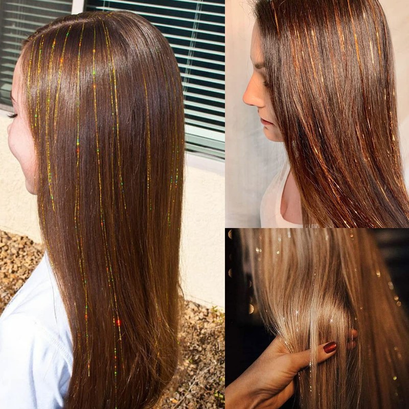 Shining Gold Hair Tinsel, 47 Inch 800 Strands Sparkle Hair