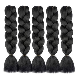 Jumbo Braiding Hair Synthetic Fiber Hair Extensions for Braiding Crochet Twist Box Braids 24Inch Natural Black Jumbo Braiding Hair (100G/pc,5pcs/Lot)