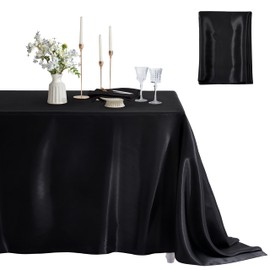 Counfeisly 1 Pack Rectangle Tablecloth Stain Resistant Wrinkle Free Silkly Soft Table Cloth, Satin Dining Table Cloths for Dining Room, Indoor and Outdoor Use, 60 x 120 Inches, Black