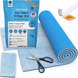 Biodefensor 20"x90" Air Vent Filters, Made in USA, MERV 6 High-Airflow, Cut to Size Material for Home Floor, Grilles, Ceiling, Wall HVAC Furnace Vents, Includes Adhesive Hook Tape, Prep Pad