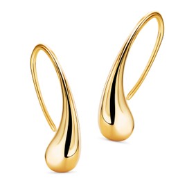 MIORE Women's Earrings Silver, Modern Water Drop Ear Hooks Made of 925 Sterling Silver, Skin-friendly Gold-Plated 18 K Gold, Silver Earrings 24 x 5.5 mm, Women's Jewellery by Jeweller, Sterling Silver
