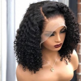 Besurina Besurina Curly Bob Wig Human Hair 14 Inch Glueless 13x4 Lace Front Wigs Pre Plucked for Black Women 180% Density Mongolian HD Kinky Curly Bob Lace Frontal Wigs Wet and Wave