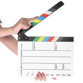 Professional Studio Camera Photography Video Acrylic Clapboard Dry Erase Director Film Movie Clapper Board Slate with Color Sticks(9.6x11.7 /25x30cm), White