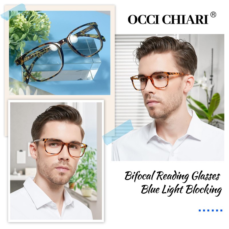 OCCI CHIARI Transition Bifocal Reading Glasses for Men XL Blue