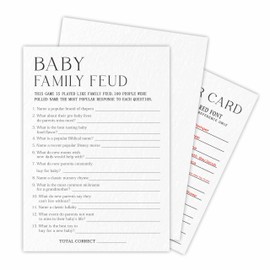 Baby Family Feud Game Kits For Baby Shower - Minimalism Pearl White - 30 Fill In The Blank Game Cards With 1 Answer Card Each Set, Gender Reveal, Gender Neutral，Party Favor & Supplies - A05