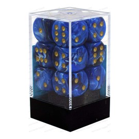 Chessex Dice d6 Sets: Vortex Blue with Gold - 16mm Six Sided Die (12) Block of Dice