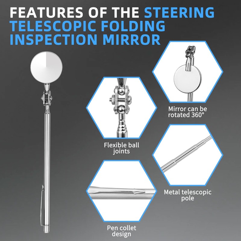 CZMOONSEE Circular Telescopic Inspection Mirror for car Maintenance, Steering Telescopic