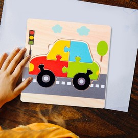 # Wooden Toddler Puzzles Gifts Toy for 1 2 3 Years Boys Girls 6 Vehicle Shape Montessori Educational Development STEM Children's Toy Gift Baby Learning Travel Toy (A, One Size)