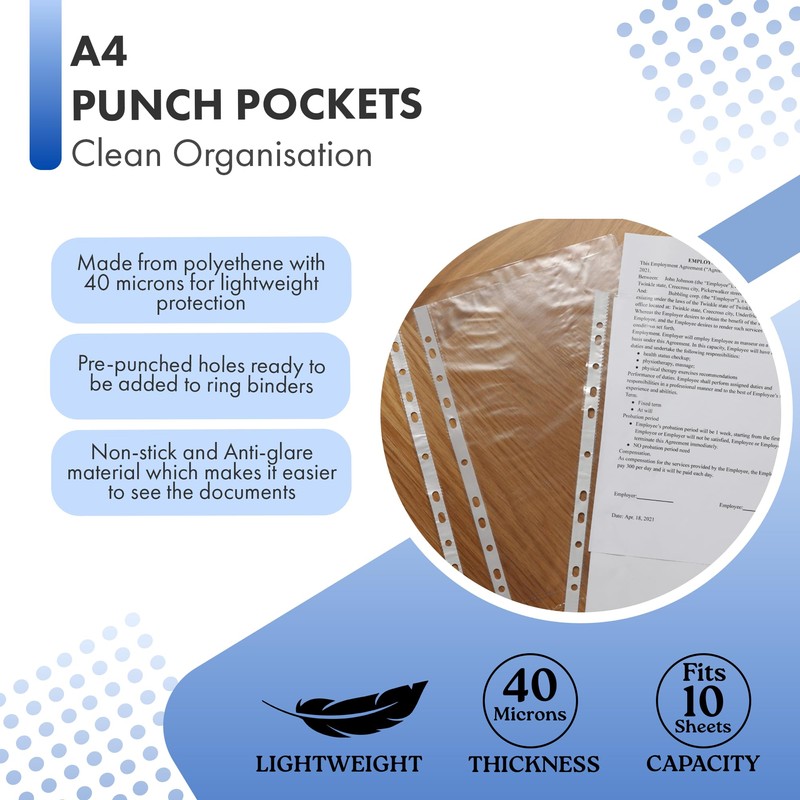 100 A4 Punch Pockets - Clear Plastic Wallets, Polly Pockets,