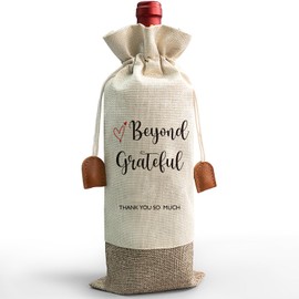 Beyond Grateful Wine Bag, Thank You Gifts Burlap Wine Bottle Cover Gift Bag, Encouragement Gifts for Leaving Coworker, Friends, Colleague, Congratulations Gifts for Her Him, Party Gift Favors-MQ26