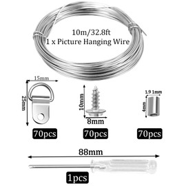 benlidoner 212pcs Picture Hooks Picture Hanging Kit Heavy Duty Picture Hangers Photo Frame Hooks with 70 D Ring 70 Screws Wire Crimping Loop Sleeve for Mirrors Decor Paintings Fixing