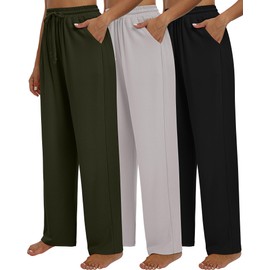 Neer 3 Pack Women's Baggy Sweatpants with Pockets, Wide Leg Yoga Pants Cozy Thick Lounge Pants Drawstring Casual Loose Jogger(Medium,Army Green, Smoky Gray, Black)