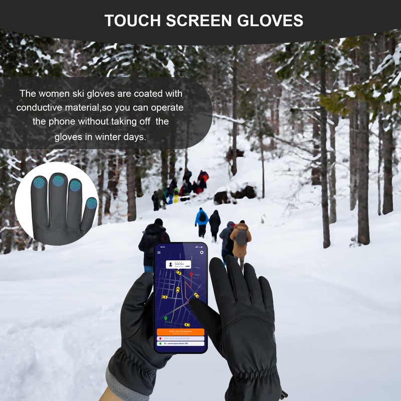 Bototack Winter Waterproof Ski Gloves Men Women, Windproof Thermal Touch