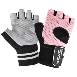 EASYTAO Guantes de Gym con Muñequeras, Guantes Gimnasio para Hombres y Mujeres Anti-Derrapantes con Soporte de Muñeca, Ejercicios, Crossfit, Gimnasia, Pesas (Rosa, M con Muñequeras)