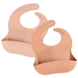 THE HAPPY STORK Silicone Baby Bib with Food Catcher, Adjustable Fit Waterproof, Silicone Bibs for Girl, Boy, Infant and Toddlers Ages 6 to 36 Months Set of 2