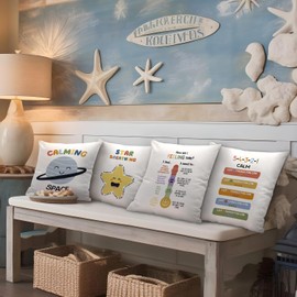 Nvotell Calming Corner Decorative Pillow Covers Set of 4 - Calm down Corner Supplies for Reading Room, Couch Pillow Covers 18 X 18, Teacher Must Haves, Boho Decorative Pillow Covers for Couch