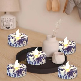 12 Pack Blue White 2.2 Inch Porcelain LED Tea Lights Flameless Tealight 10 Key Remote Timer Battery Operated Candles Home Decorcolor: Light Blue, size: 2.2"D x 2.2"W x 1.4"H