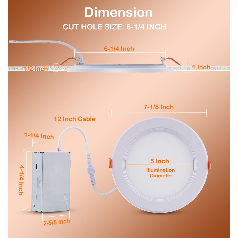 [6 Pack] CLOUDY BAY 6 Inch 5CCT LED Recessed Ceiling