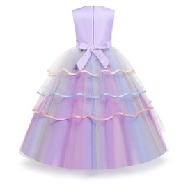 Yipkorra Unicorn Dress for Girls Unicorn Costume Pageant Princess Party Birthday Long Gown with Unicorn Headband & Necklace (Purple, 150 7-8 Years)