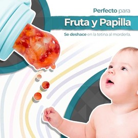 Chupón Para Fruta Y Papilla con Seguro Y Tapa, Dibujo Animado MONKEY, Libre de BPA (Azul)