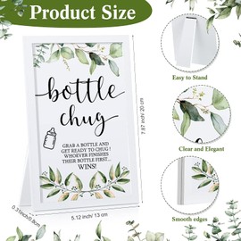 Roowest Bottle Chug Baby Shower Game Favors Including Eucalyptus Theme Bottle Chug Game Wooden Sign and 18 Pcs Baby Bottles for Baby Shower Game Gender Reveal Party Supplies