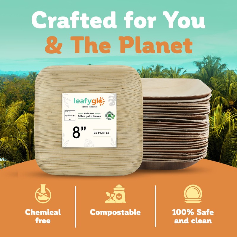 Leafyglo Natures Vajilla de hoja de palmera de 20,32 cm,