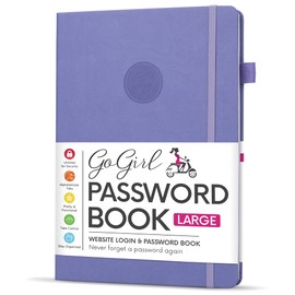 GoGirl Password Book with Alphabetical tabs – Internet Address & Password Keeper Logbook for Password Organization, Journal Notebook for Saving Website Logins. Large Size 18 x 25.5cm - Lavender