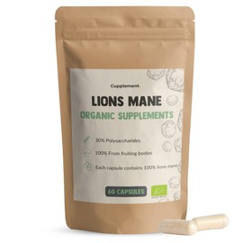 Cupplement - Lion Mane Capsules 60 Pieces - Organic - 500 mg per Capsule - No Powder - Supplement - Superfood - Mushroom - Take 2 Capsules per Day - Hericium Erinaceus - Lions Mane