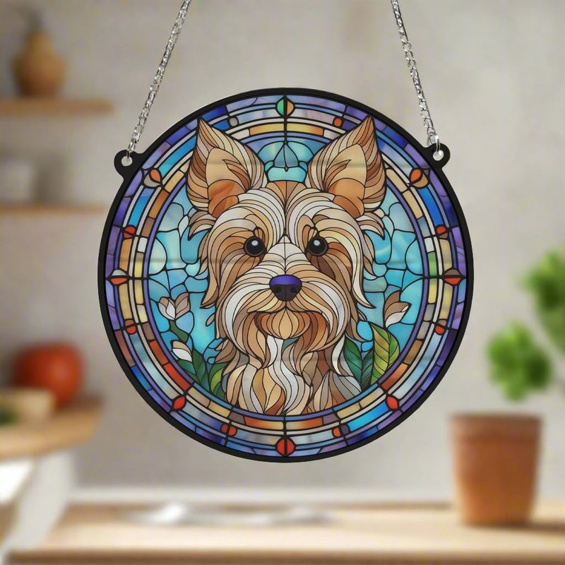 Image Industry Yorkshire Terrier Stained Glass Effect Suncatcher - Garden