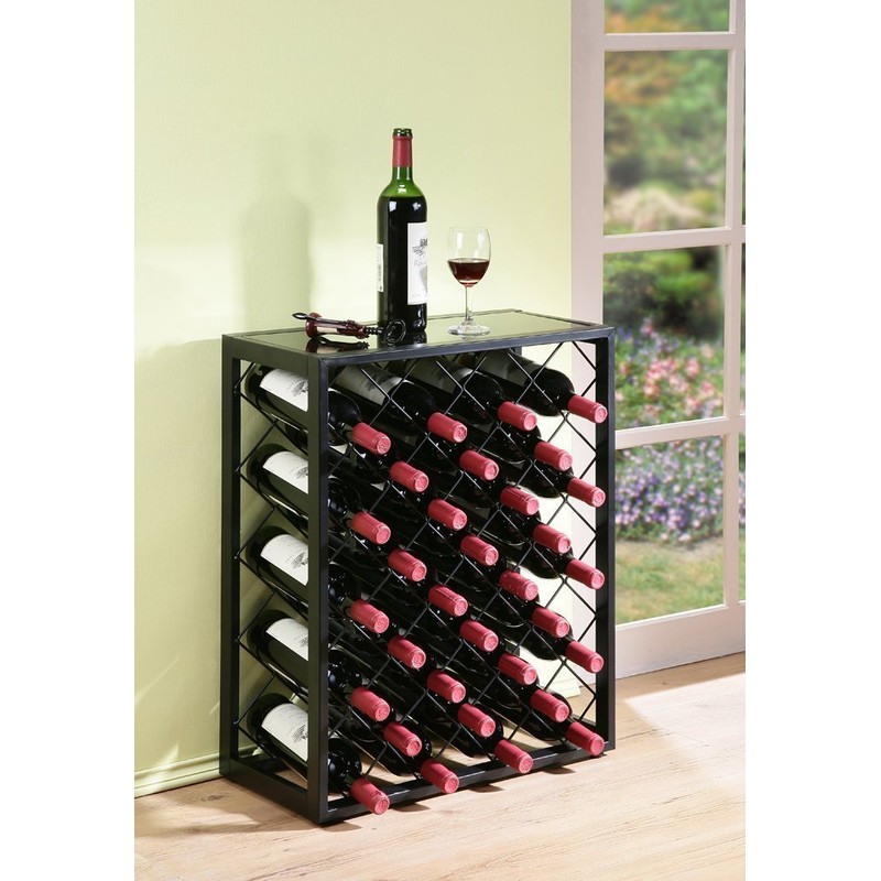 Mango Steam 32 Bottle Wine Rack with Black Glass Top