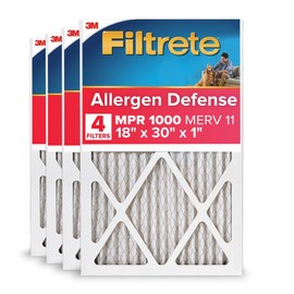 Filtrete 18x30x1 AC Furnace Air Filter, MERV 11, MPR 1000, Micro Allergen Defense, 3-Month Pleated 1-Inch Electrostatic Air Cleaning Filter, 4 Pack (Actual Size 17.81 x 29.81 x 0.81 in)