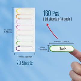 MUWINC Namensaufkleber - 160 Stück Universal-Etiketten Set, Wasserdichte personalisierte Aufkleber, 60x15mm,für Schulbedarf, Flaschen & Haushalt (Ohne Muster)