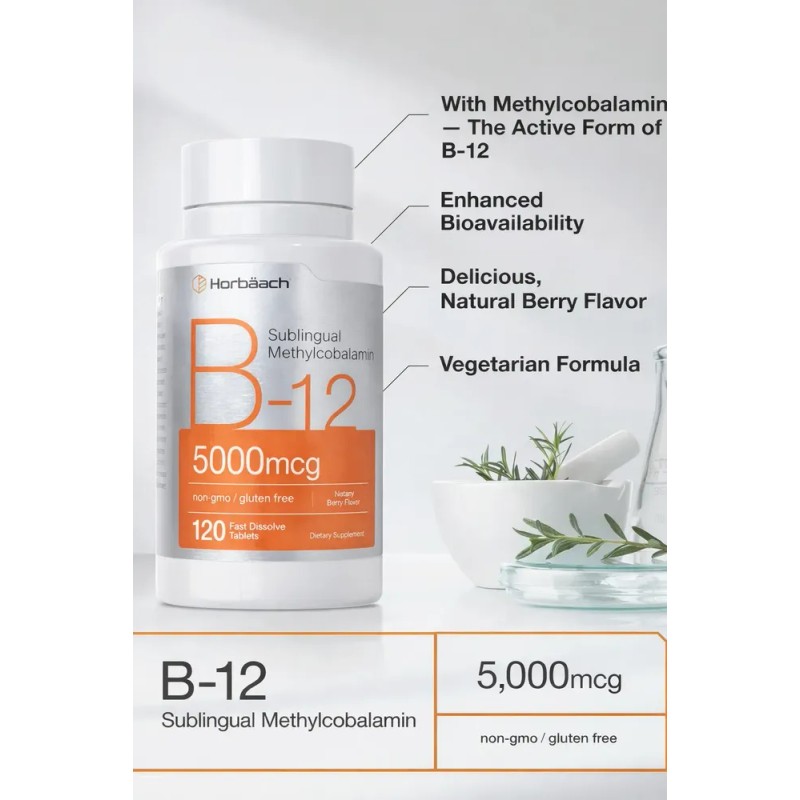 Vitamina B12 Metilcobalamina 5000mcg Sublingual 120 Tabletas