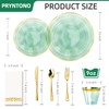 Pryntono 175PCS Green Plastic Plates with Gold Trim, Disposable Party