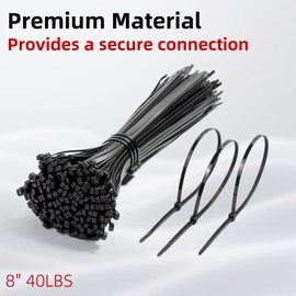 TOKCKYBL 8 Inch Zip Ties (100 PCS) – Heavy Duty 40lbs Tensile Strength, UV Resistant Black Cable Ties for Indoor & Outdoor Use, Durable Nylon Wire Ties for Organizing Cables, Garden, Garage, and More